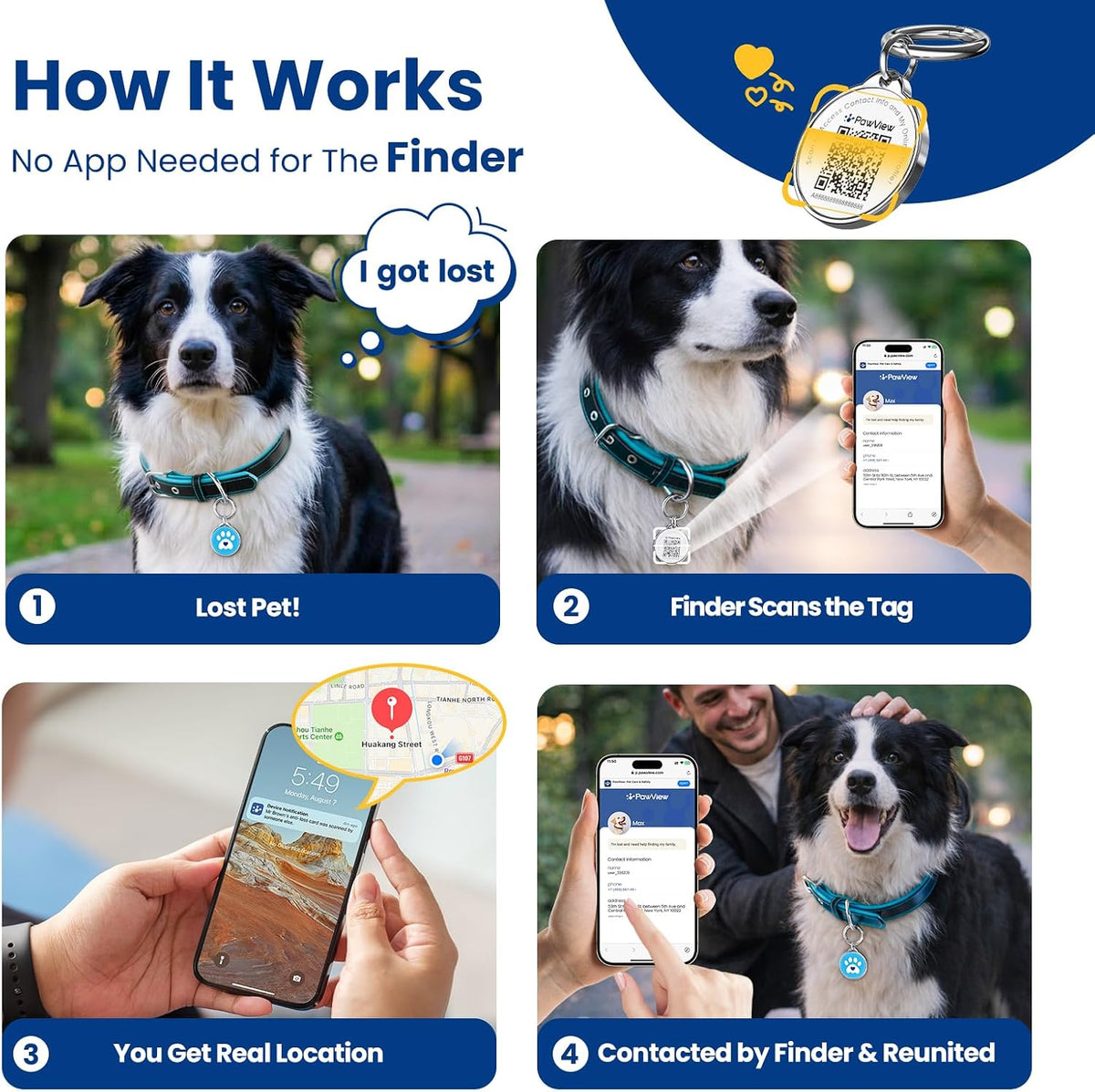 QR Code Pet ID Tag, Updatable Profile Dog Tag for Dogs & Cats