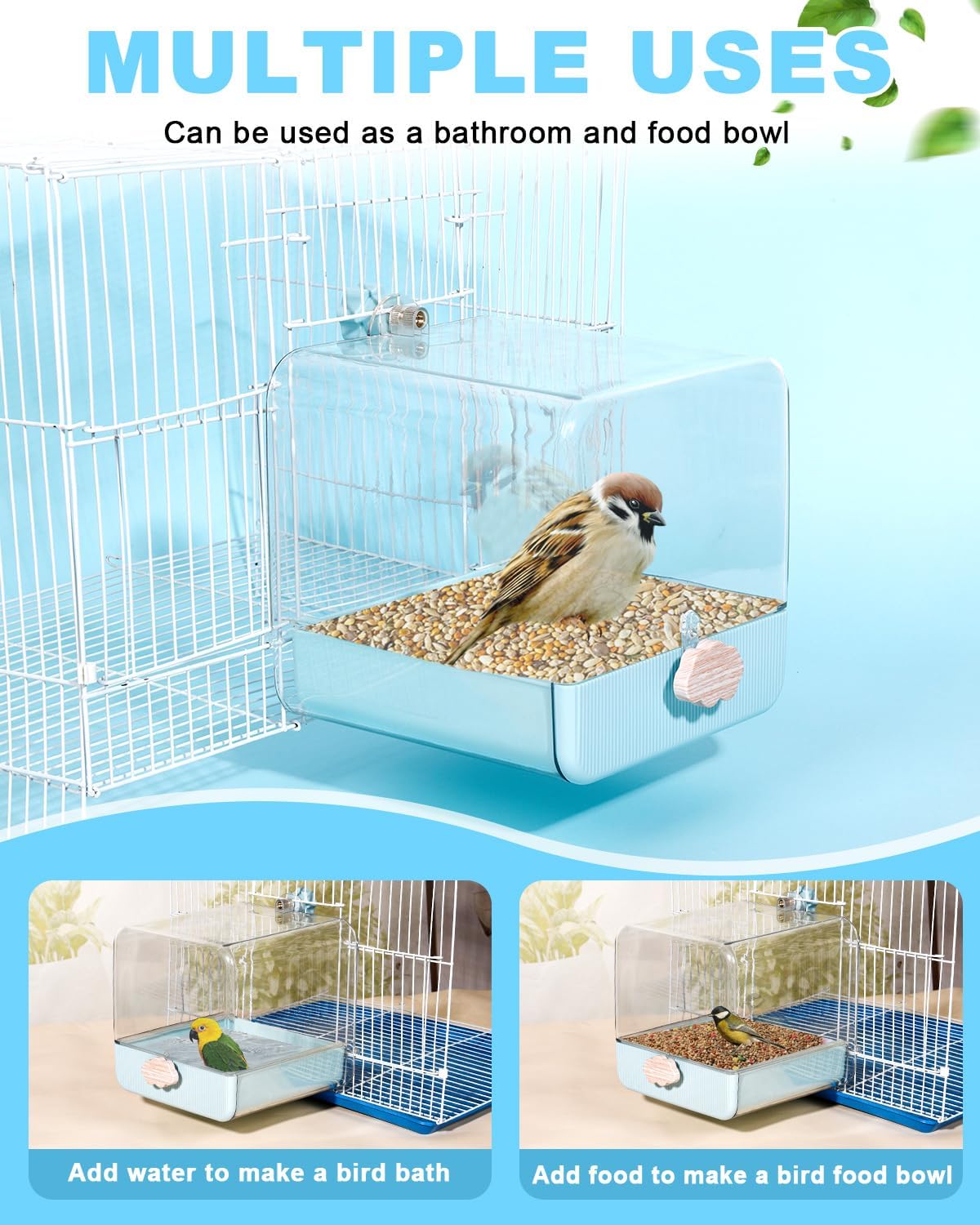 Hanging Bird Bath for Cage, 3 in 1 Multifunction Bird Bath/Bowl/House, Bird Cage Accessories Suitable for Small to Medium Birds Parakeet, African Grey, Conure, Cockatiel(6.8X6.8X6.8 inch Turquoise)