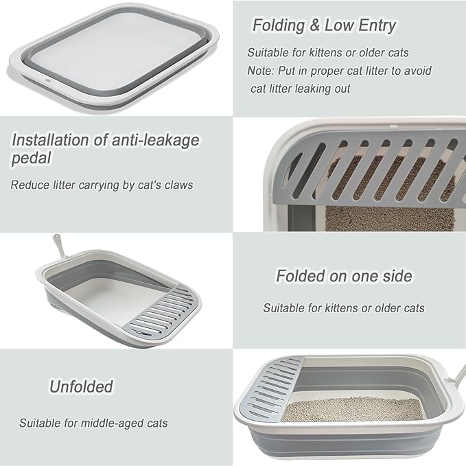 Senior Cat Litter Boxes, Collapsible Open Low Entry Cat Litter Pan - Image 3