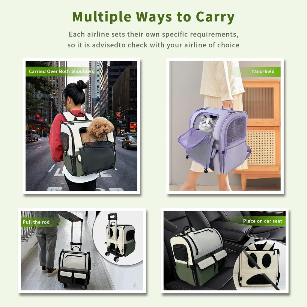 Cat Backpack Carrier,Pet Backpack for Small Dogs, Medium Cats, Maximum Weight 16 lbs,Sunshade and Breathable Dog Backpack Carrier,Ergonomic 3D Design for Hiking,Camping and Vet Visits (Green)