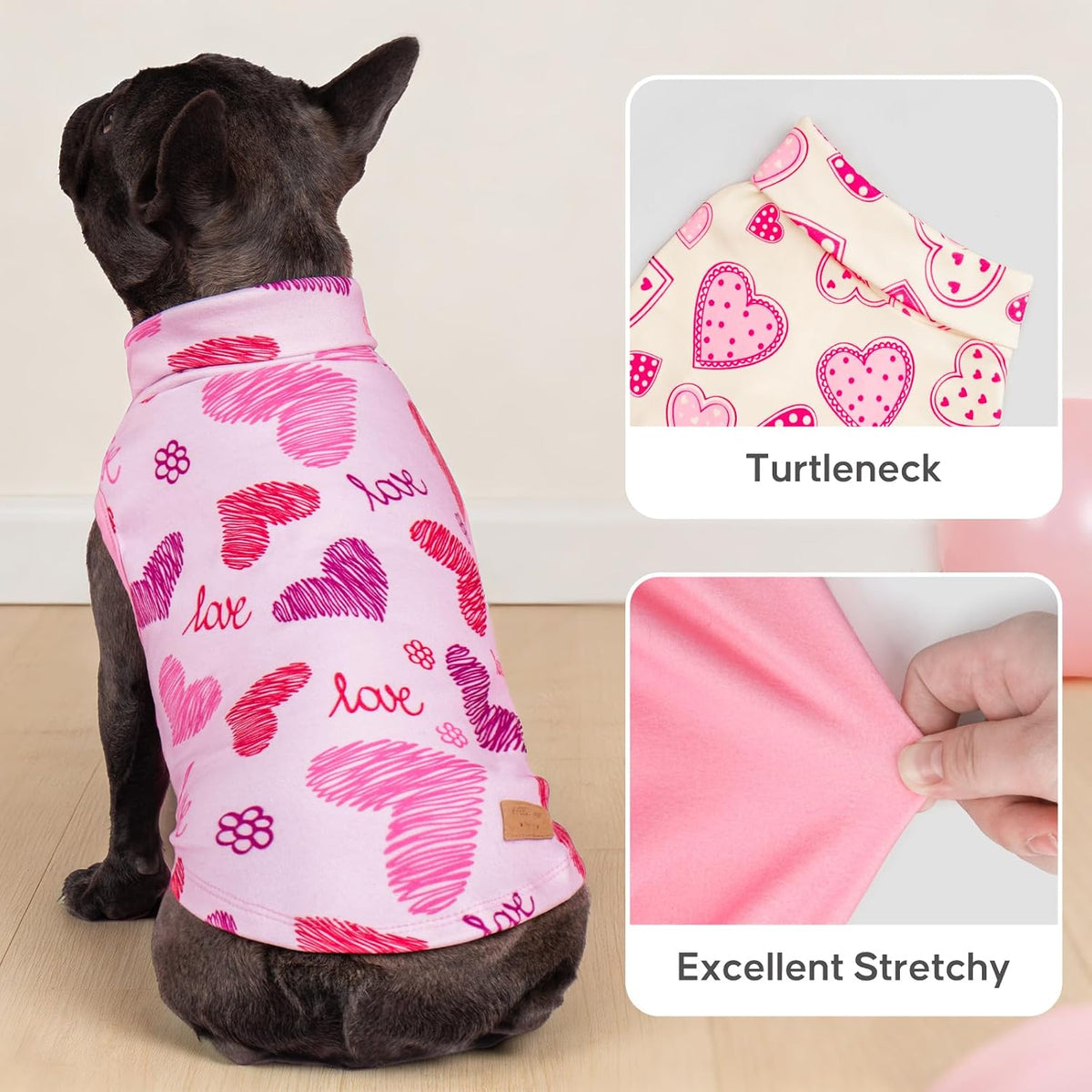 KYEESE 3Pack Valentines Dog Sweater, Warm Turtleneck Small Dog Sweater, Soft Dogs Sweaters for Small Dogs, Fleece Pet Clothes, Stretchy Pet Sweatshirt, Comfy Pets Shirt Vest, M