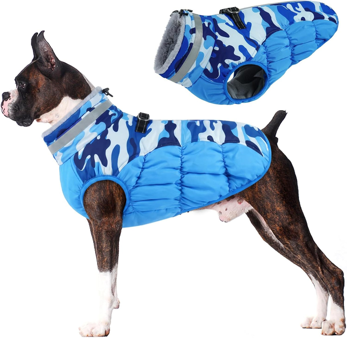Dog Winter Coat with Harness, Waterproof Reflective Camo Jacket