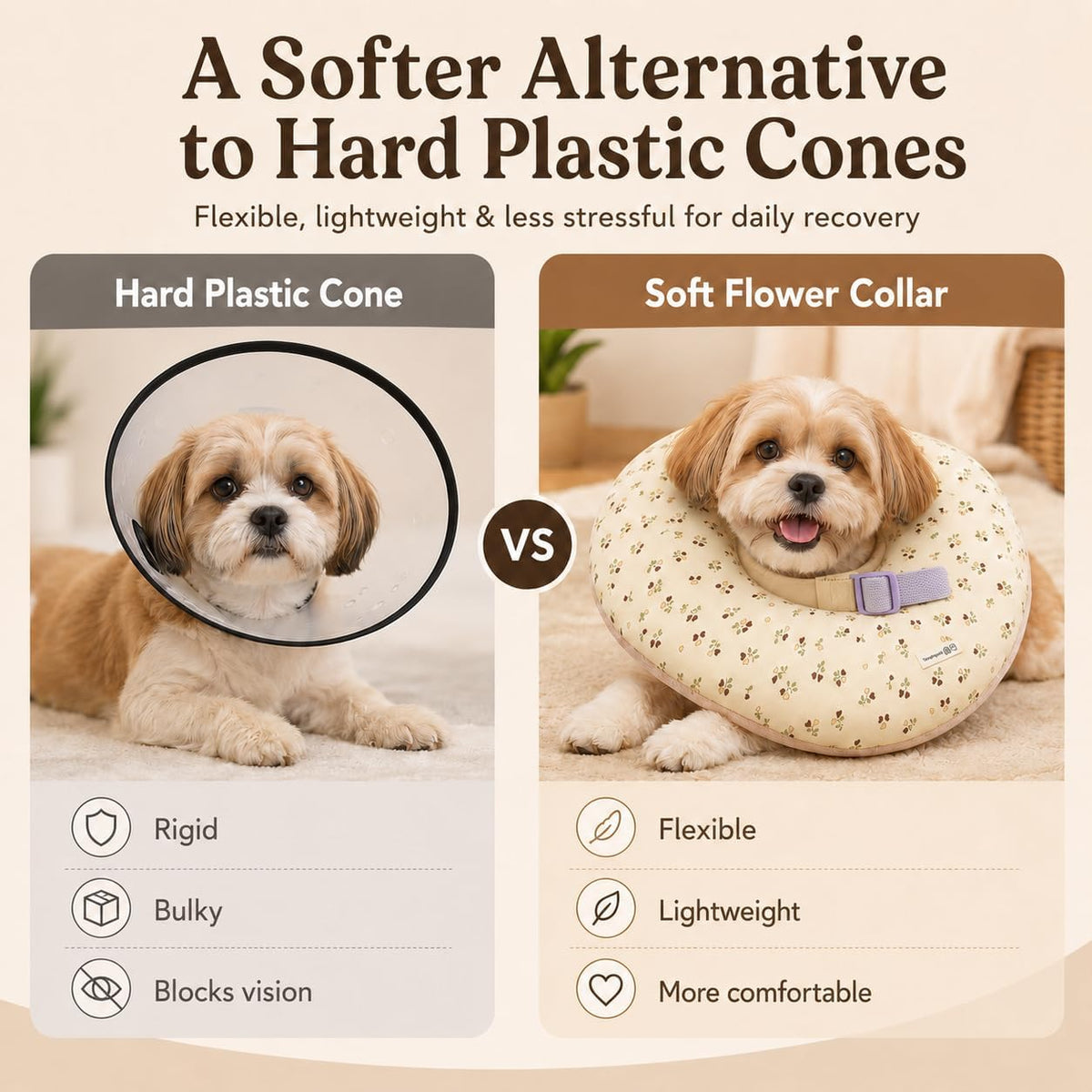 Deep Soft Recovery Collar for Dogs & Cats, Cotton Alternative to E-Collar, Adjustable Lightweight Pet Cone, Anti-Lick for Surgery & Wounds, Medium (Neck 10"-13.5"),Flower Pattern