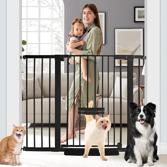 37 Inch Tall Baby Gate with Cat Door, Adjustable 29.55" and -46.06", Auto Close by BuyNow