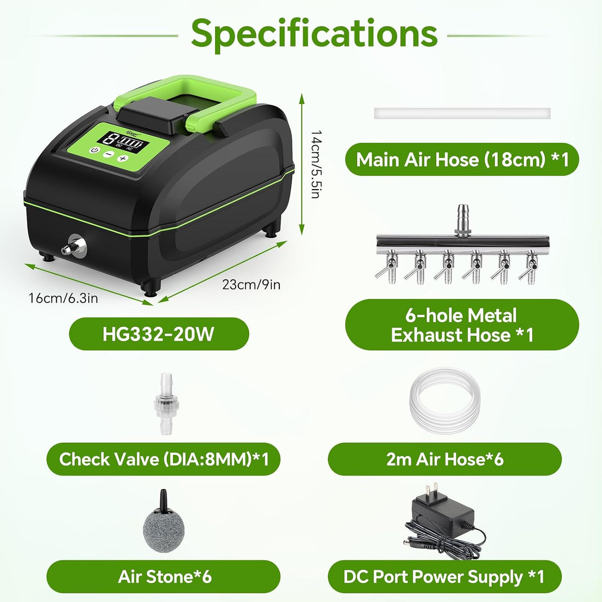 hygger 20W Rechargeable Aquarium Air Pump, Battery Powered Pond Aerator