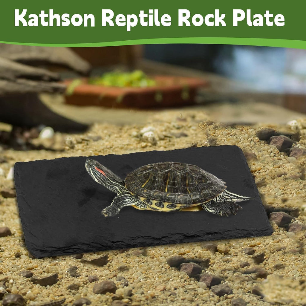 kathson 2 PCS Reptile Basking Platform (7.9 x 3.9 inches), Natural Rock Plate Turtle Food Bowl Feeding Dish Resting Terrace Habitat Decor for Tortoise Turtle Lizard Bearded Dragon Crested Gecko Snake