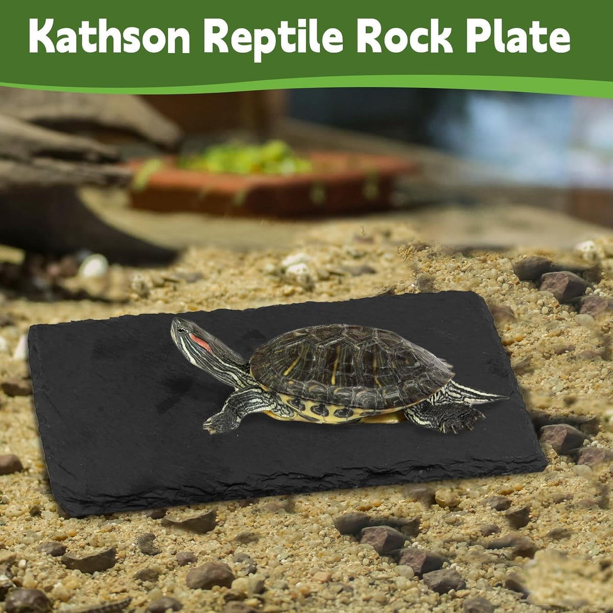 kathson 2 PCS Reptile Basking Platform (7.9 x 3.9 inches), Natural Rock Plate Turtle Food Bowl Feeding Dish Resting Terrace Habitat Decor for Tortoise Turtle Lizard Bearded Dragon Crested Gecko Snake