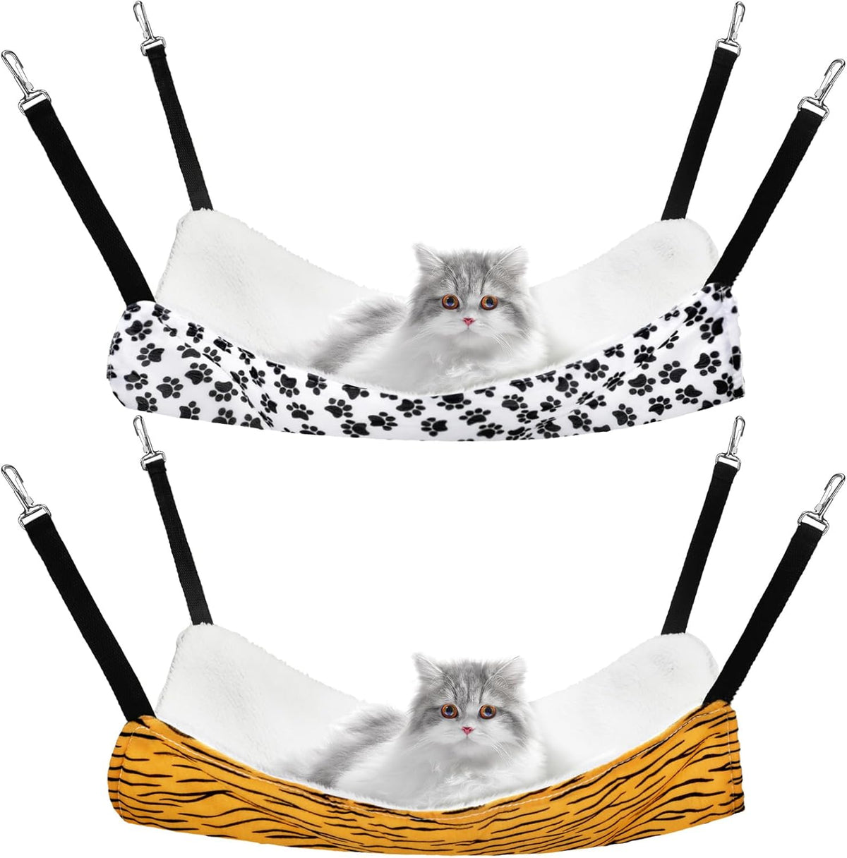 Jetec 2 Pack Cat Hammock for Cage, Zebra and Cat Paw Print, M