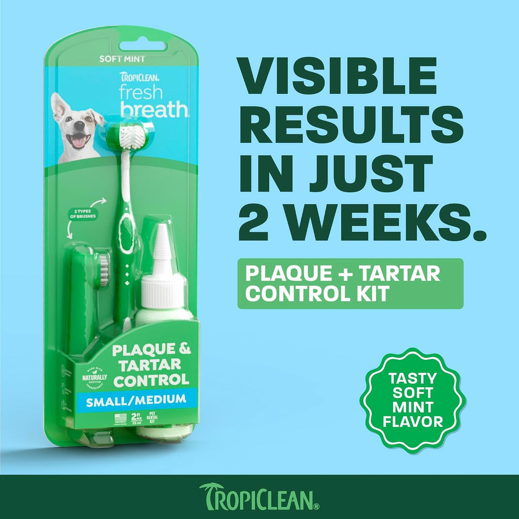 TropiClean Fresh Breath Dog Tooth Brushing Kit for Small/Medium Dogs