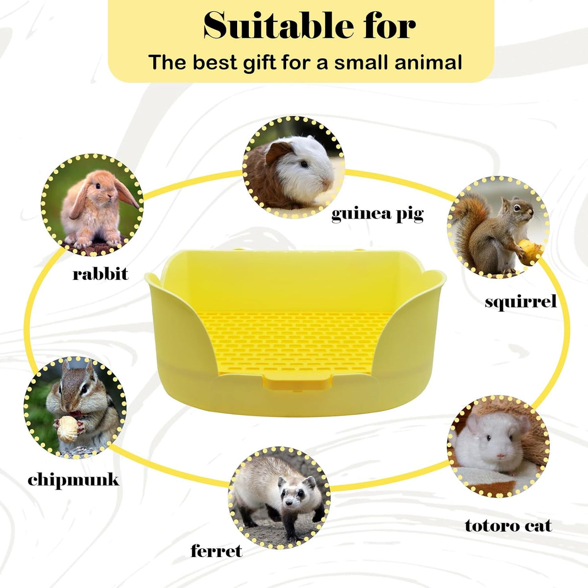 15.1"X11.0" Rabbit Litter Box,Plastic Square Rabbits Potty Trainer with Bigger Pan Bunny Corner Toilet Box with Small Animal Disposable Liner for Guinea Pigs Hamster Chinchilla(Yellow)
