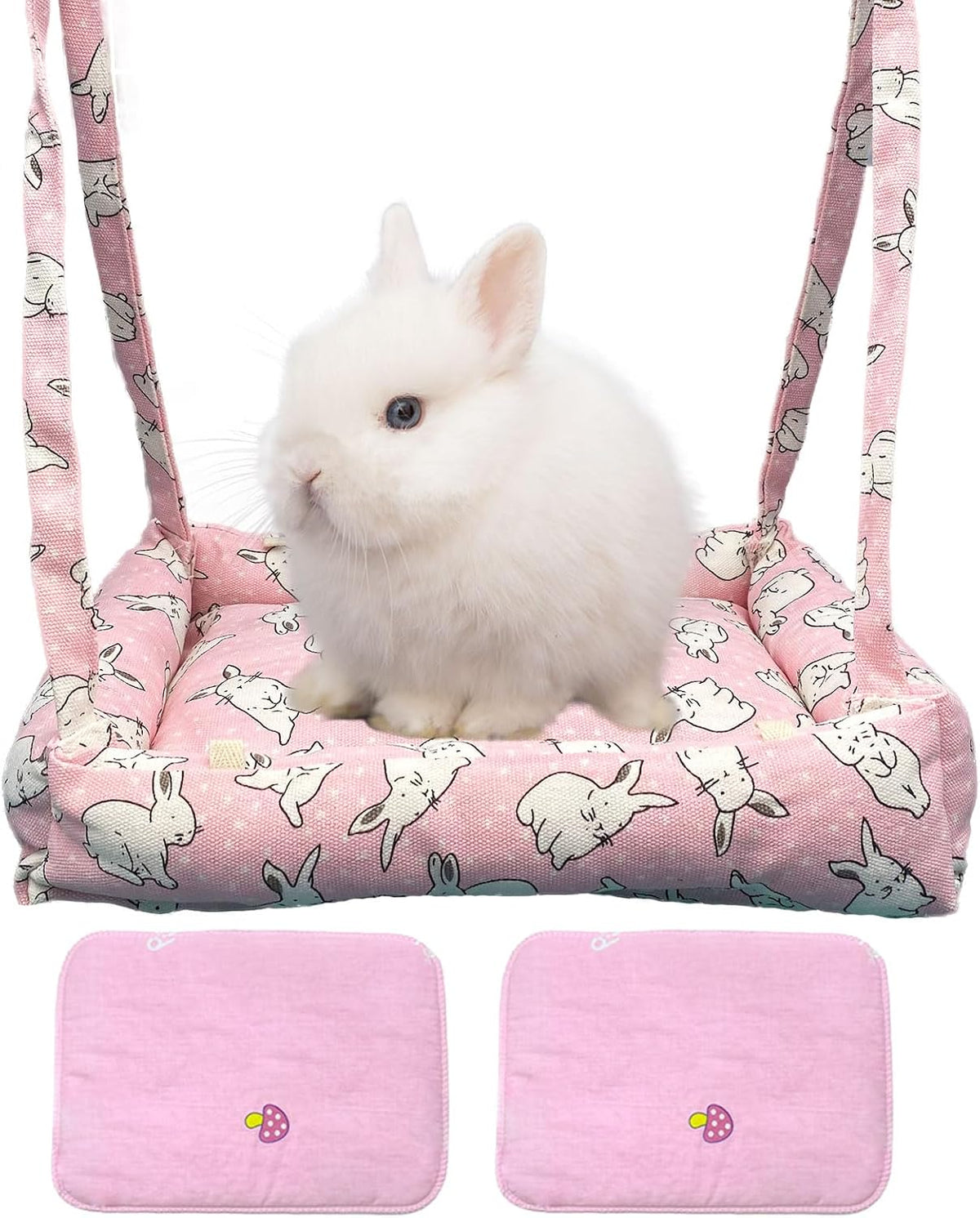 Rabbit Hammock Swing Small Animal Hanging Bed with 2 Pads (Pink Star)