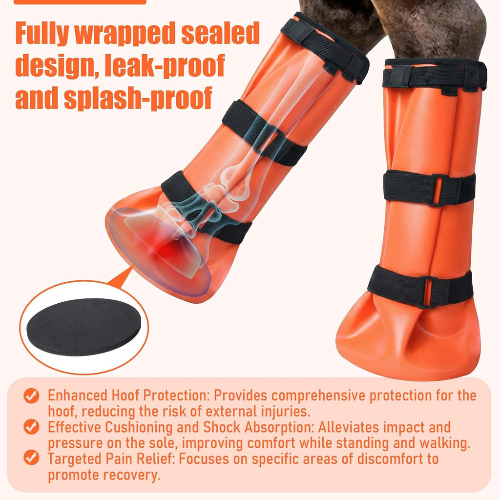 4 Pcs Easy Use Hoof Soaking Boot for Horse Soaker Bag, Hoof Care Treatment Bucket with EVA Pad and Elastic Band, 2 Pairs Horse Soaker Bag for Common Equine Hooves Ailment Problem