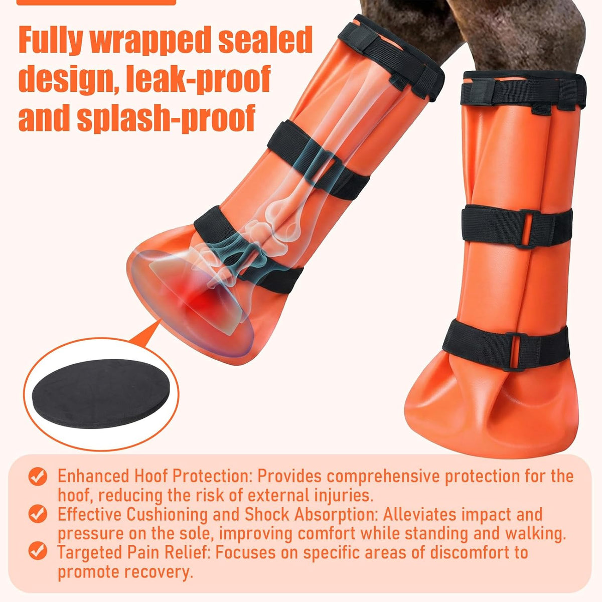4 Pcs Easy Use Hoof Soaking Boot for Horse Soaker Bag, Hoof Care Treatment Bucket with EVA Pad and Elastic Band, 2 Pairs Horse Soaker Bag for Common Equine Hooves Ailment Problem