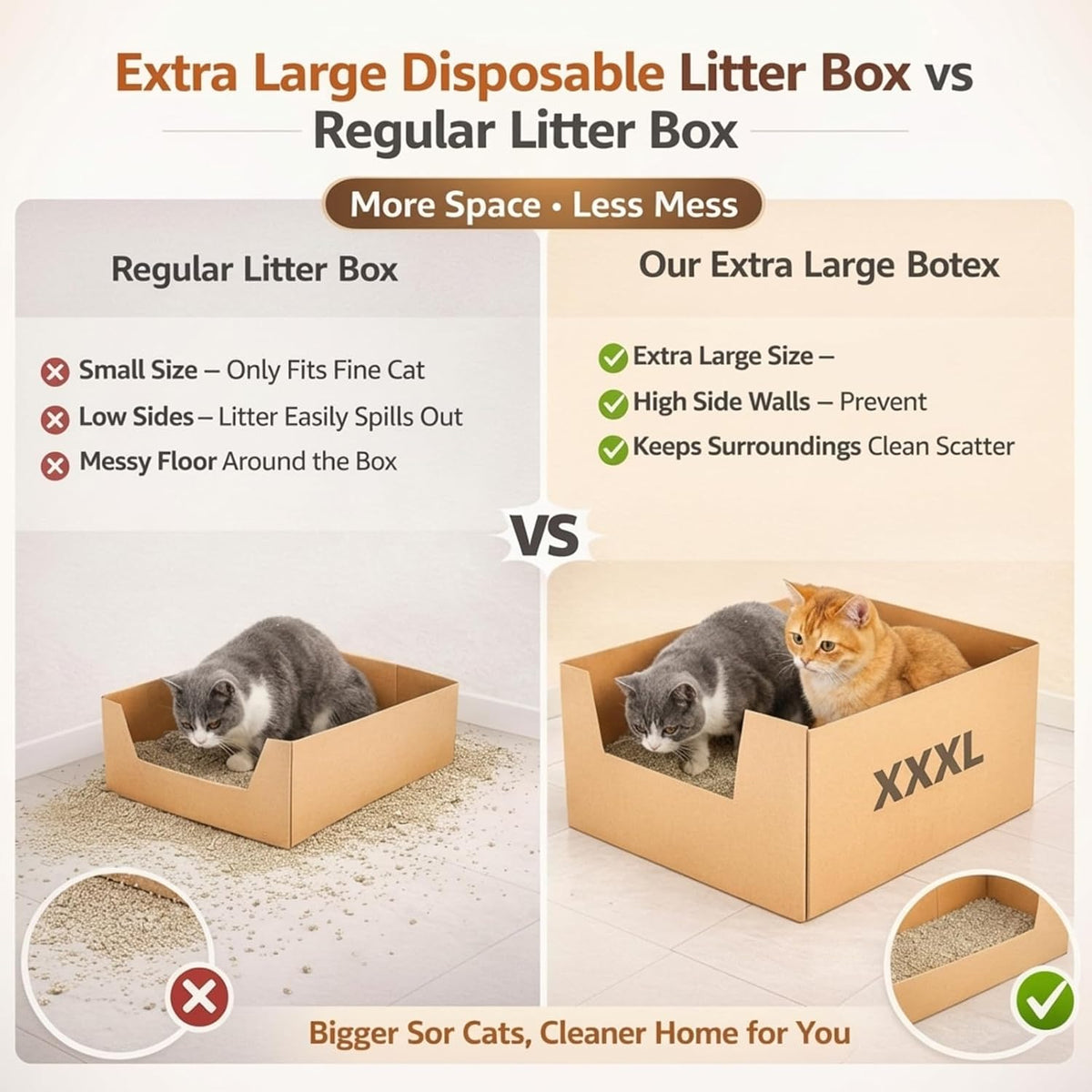 2 Pack 19 x 15 Inch Disposable Litter Boxes, Jumbo Cardboard High Sided