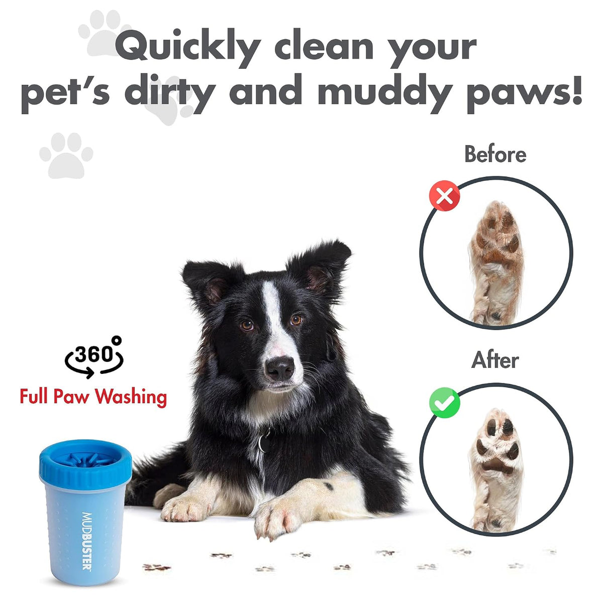 Dexas MudBuster Medium Dog Paw Cleaner, Pro Blue, Fits 1.5"-2.5" Wide Paws, Gentle Silicone Bristles for Quick, Easy Cleaning