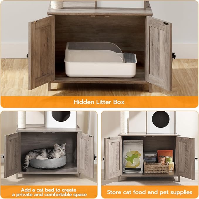 HOOBRO Cat Tree Tower with Litter Box Enclosure Indoor, Wooden Cat Condo with - Image 5
