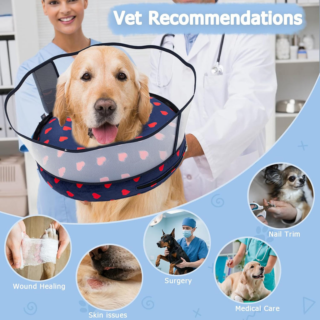 Inflatable Dog Cone Collar with Enhanced Anti-Licking Shield – Soft Adjustable Recovery Collar for Dogs & Cats After Surgery – Fits Large, Medium, Small Pets (Blue Love, Medium)