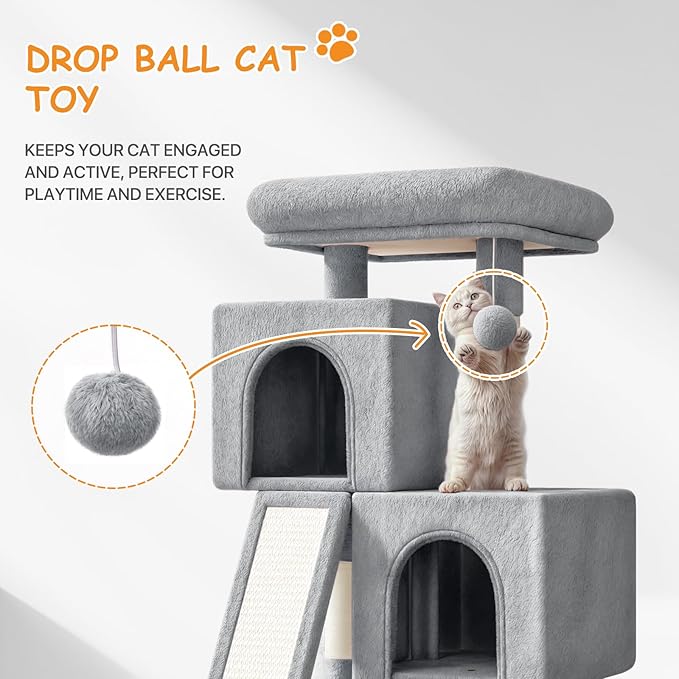 34'' Small Cat Tree with 2 Condos, Sisal Scratching Posts & Board, Sturdy Light - Image 7