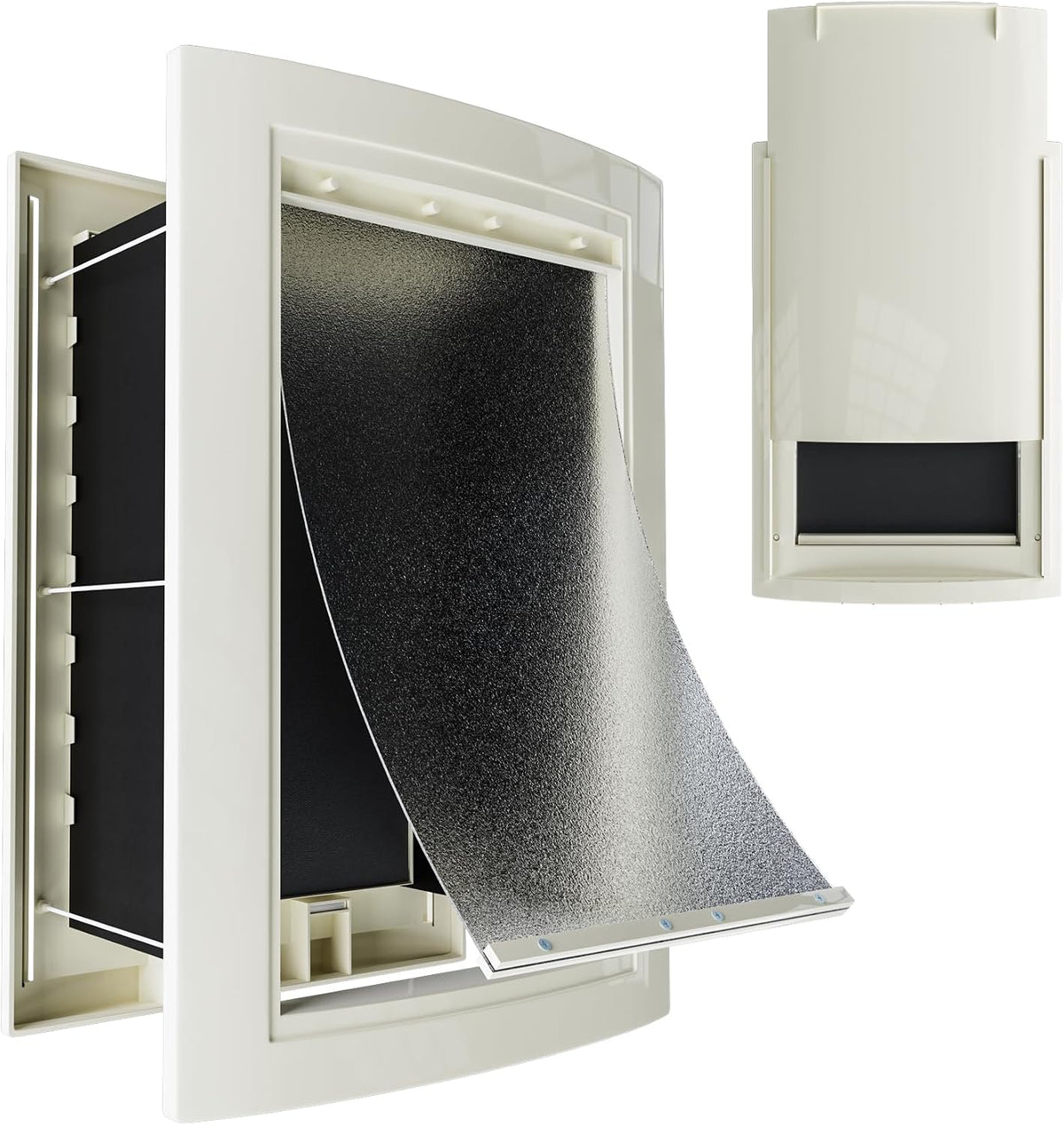 mestyl Dog Door for Wall, Pet Door, Doggie Door with Adjustable Tunnel, Double Magnetic Flaps and Sliding Lock Panels, 3-Flap Dog Door and Cat Door, Easy to Install, White, Large