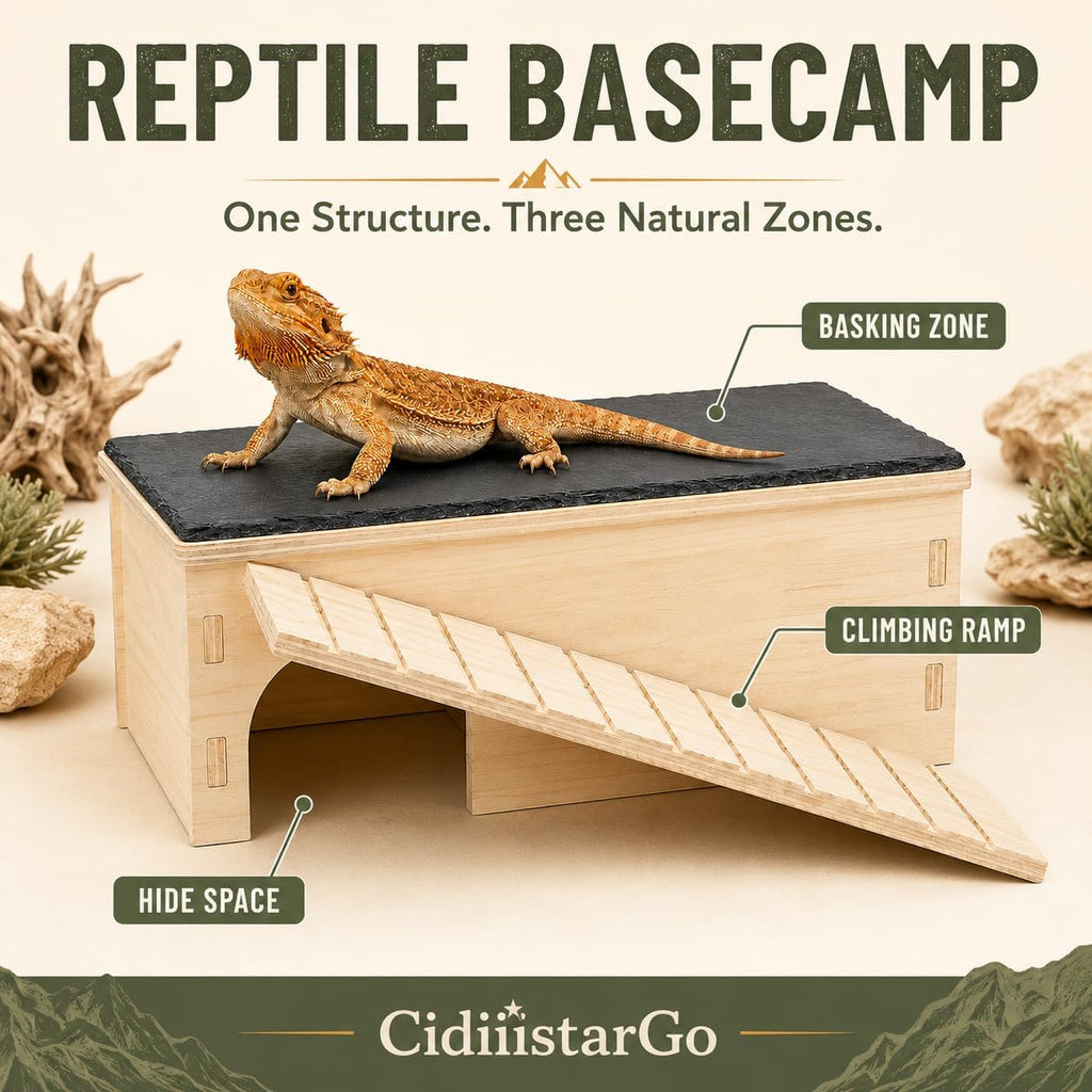 Bearded Dragon Basking Platform with Hideout Ramp & Slate Top