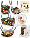 6-Piece Guinea Pig Hammock Set，with 4 Hammocks，Wheel & Feeder