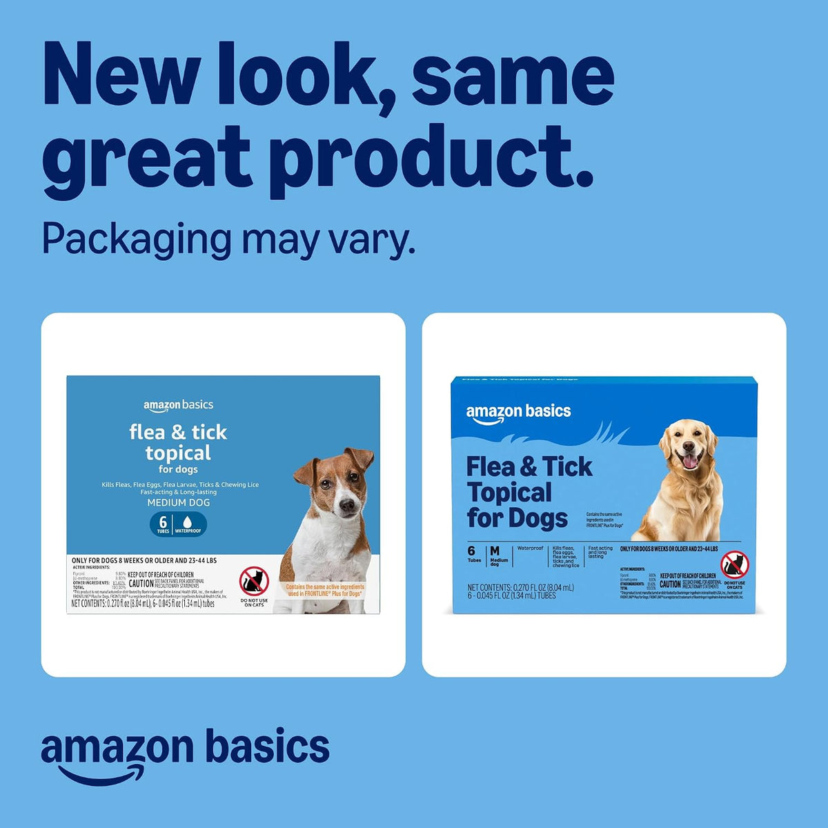 Amazon Basics Preventative Flea and Tick Topical Treatment for Medium Dogs (23-44 lbs), Up to 30 Days Protection, Fast Acting, 6 Counts, Packaging May Vary