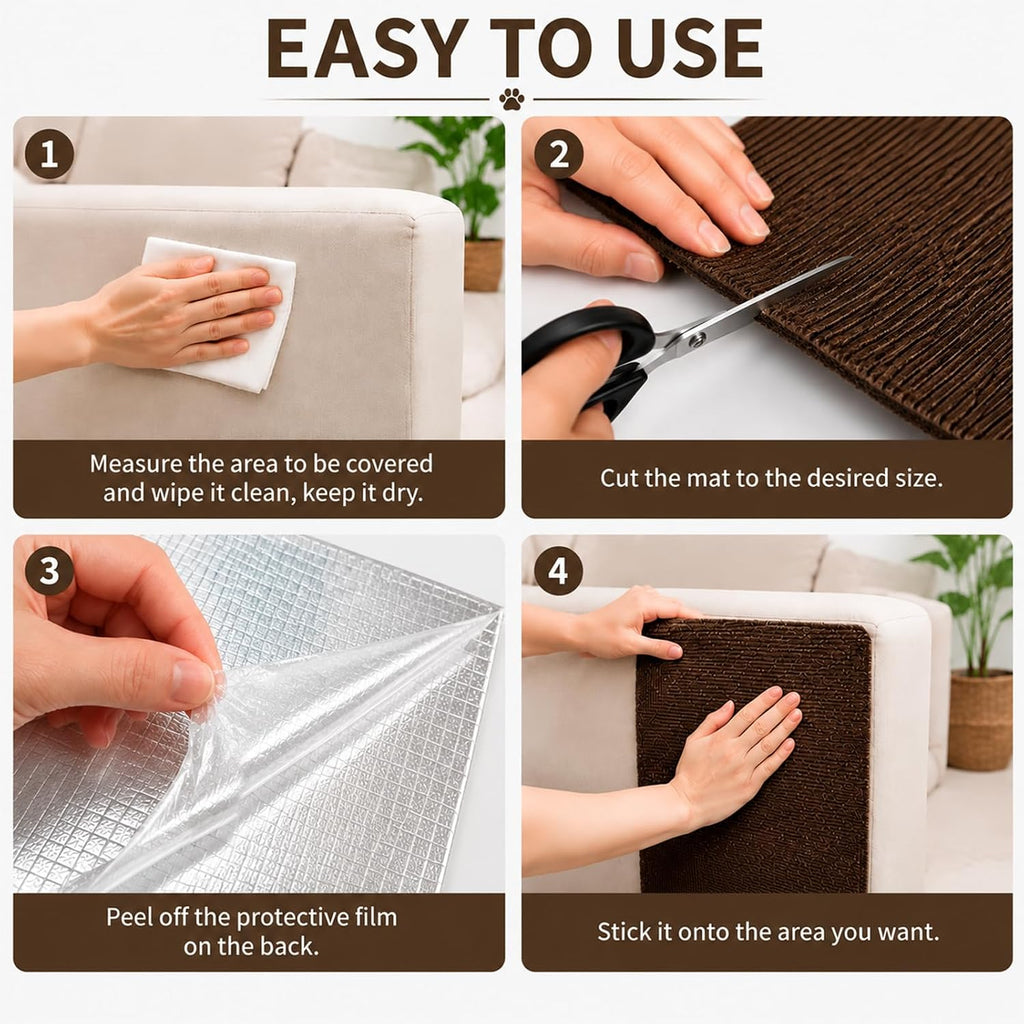 Cat Scratch Furniture Protector Trimmable DIY Self-Adhesive Couch Protector from Cat Claws Covering Cat Scratching Post or Wall Indoor