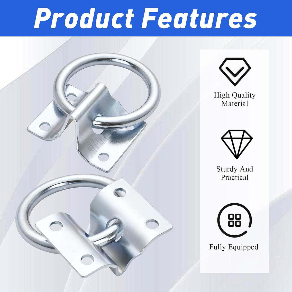 10 Pcs Cross Tie Ring Set, Horse Trailer Tie Ring with 10 Spring Snap Hook and 40 Screws, Tie Down Ring for Stall, Trailer, Barn, Racetrack, Pasture