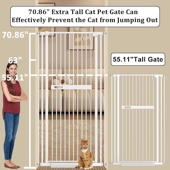 WAOWAO 71" Extra Tall Cat Pet Gate 29.92-45.66" Wide Pressure Mounted Walk - Image 3