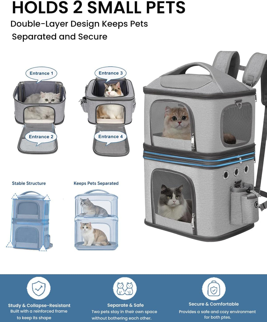 HOVONO Detachable Double Cat Backpack Carrier for 2 Pets