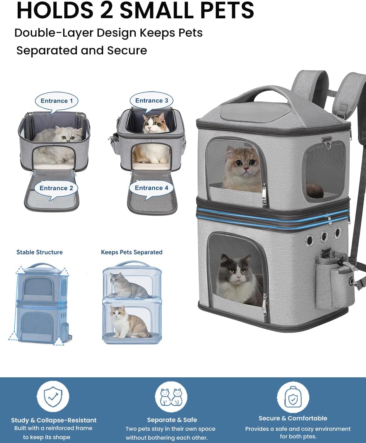 HOVONO Detachable Double Cat Backpack Carrier for 2 Pets