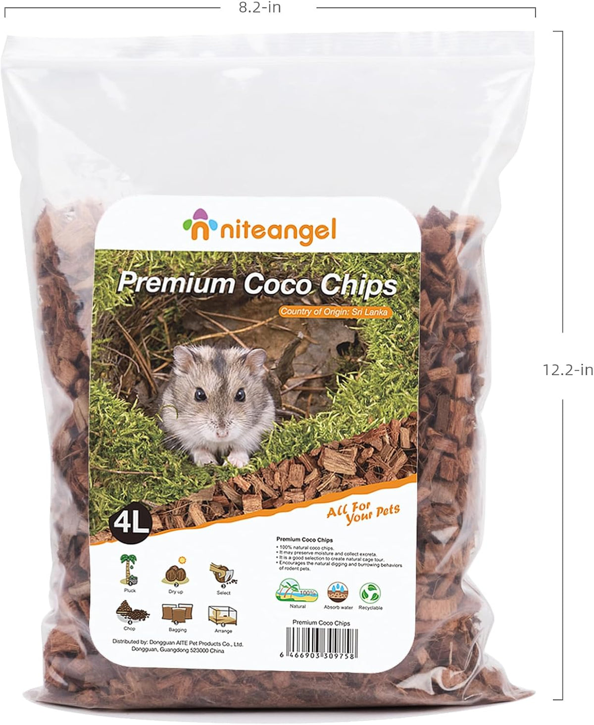Niteangel Natural Coco/Cork Hamster Bedding: 4L Absorb Odors & Low Dust