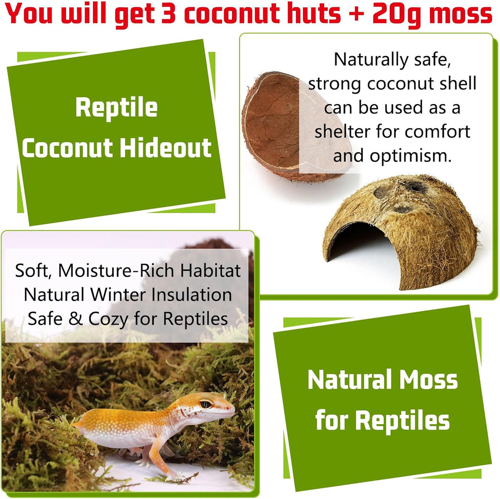 Hamiledyi Coconut Hide for Reptiles, Natural Coco Hut for Hermit Crabs