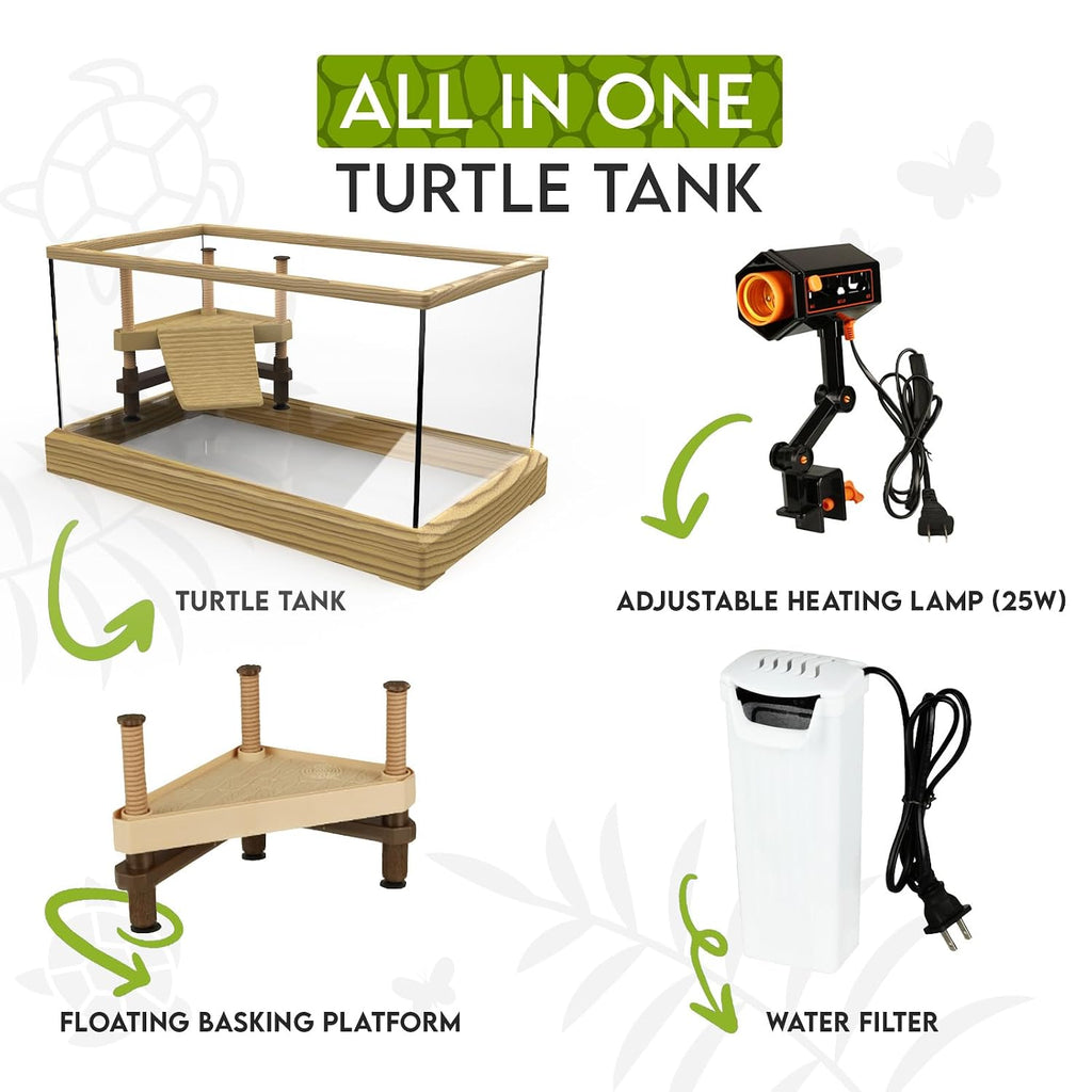 Turtle Aquarium Kit with Basking Platform - Filter and Light for Kids