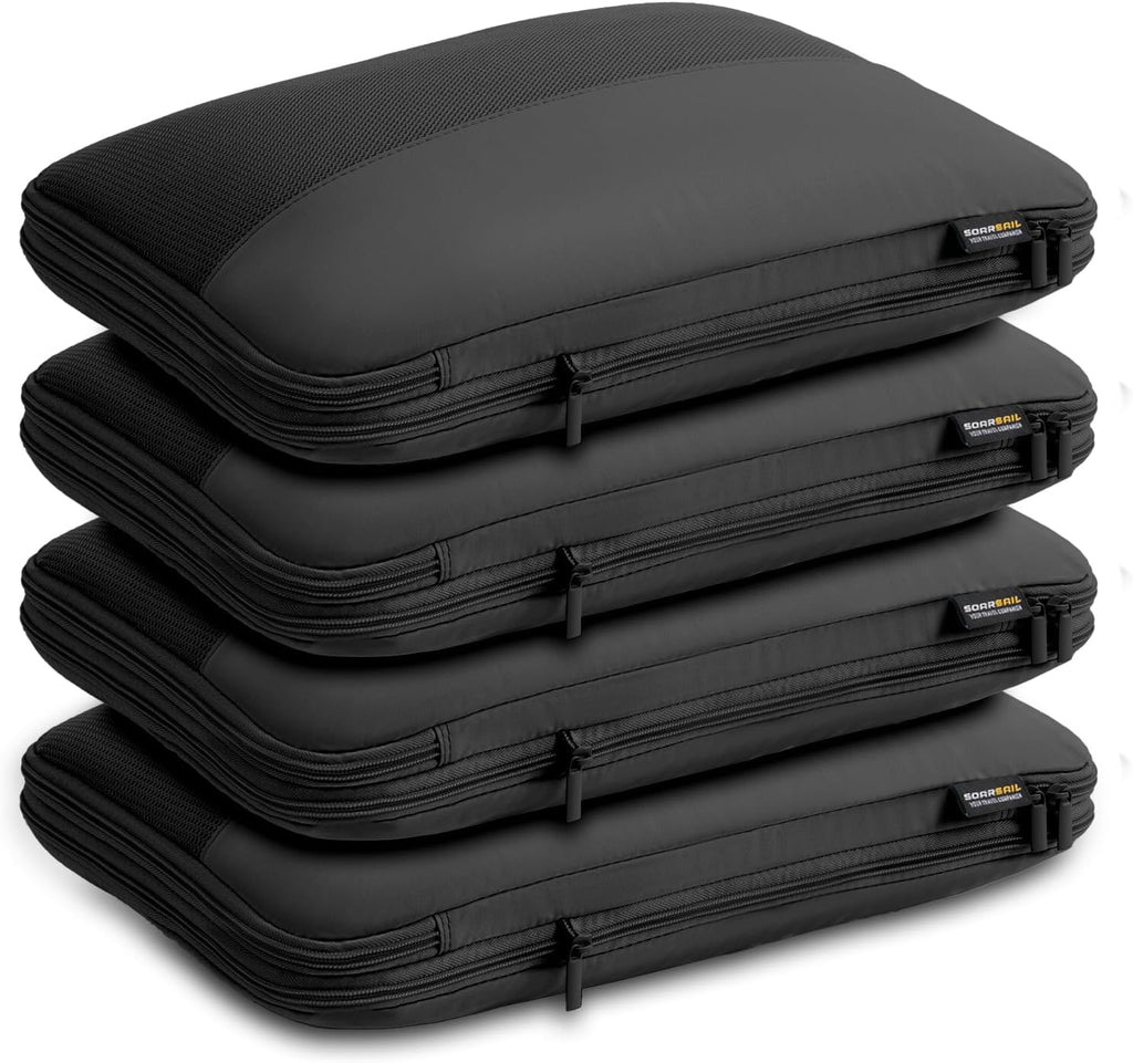 4 Large Compression Packing Cubes for 7–14 Day Travel, Jet Black