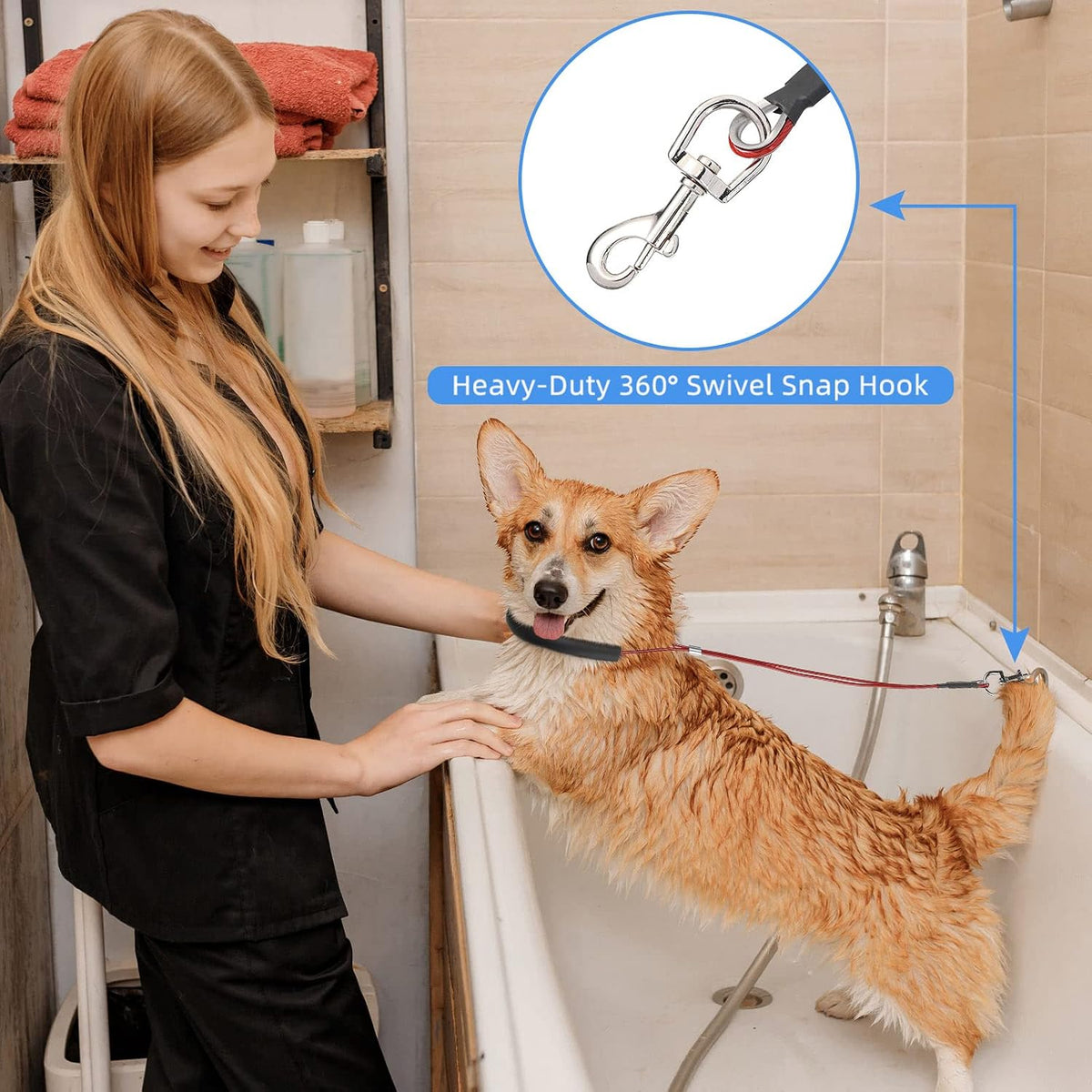 12 Pcs 4 Colors Dog Grooming Loop Noose Restraint Loops Long Noose for Pet Grooming Table Bath Tub Medium Large Small Dog Bathing Station