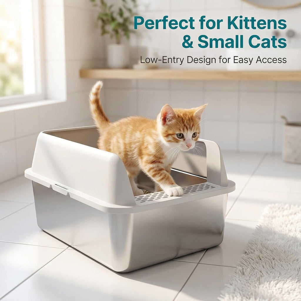 Suzzipaws Enclosed Stainless Steel Sifting Litter Box for Pine Pellets