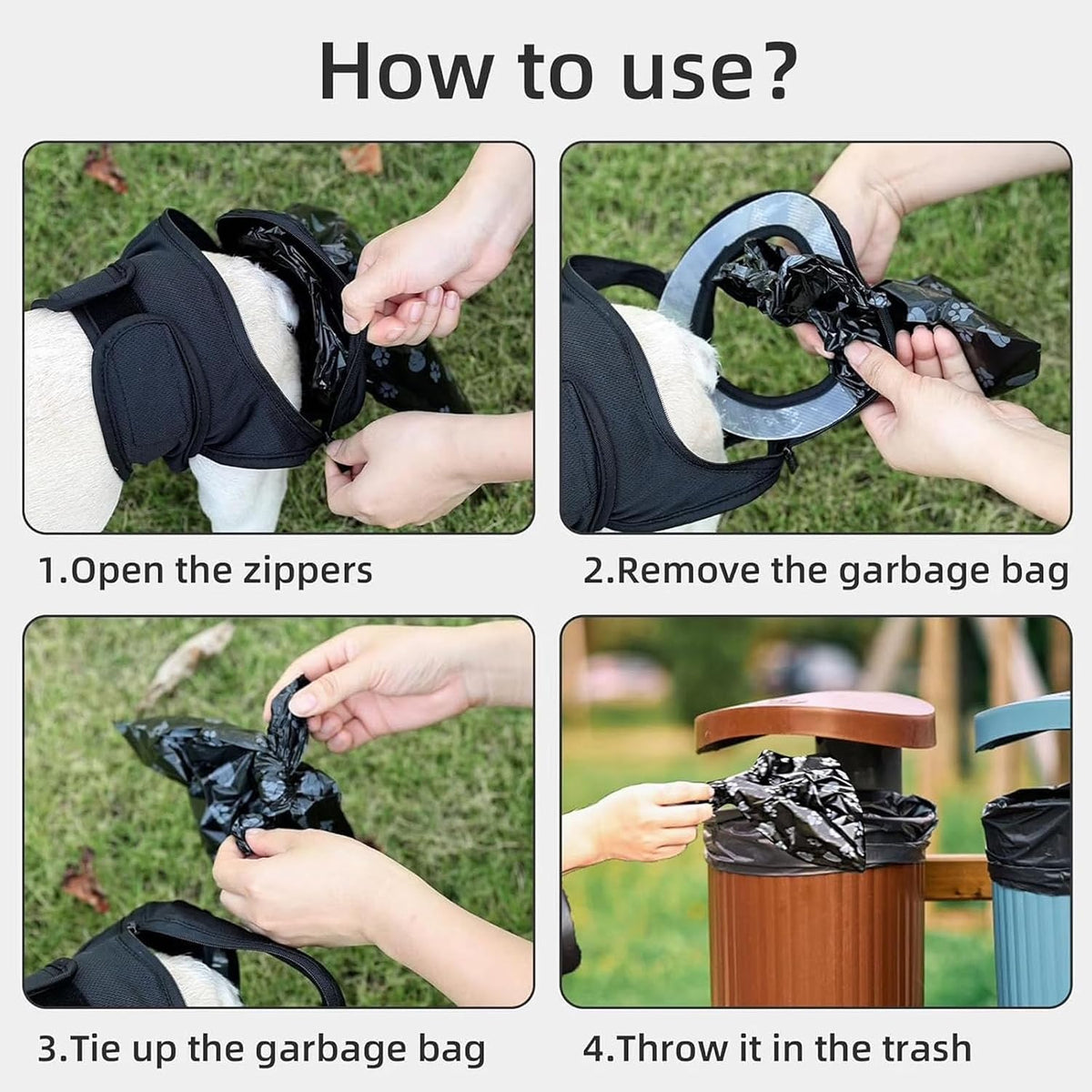 Reusable Dog Poop Pants with 50pcs Poop Bags, Adjustable Dogs Sanitary Pants for Incontinence & Outdoor Walking, Dog Poops Collection Pants for Senior and Disability Dogs (XS)