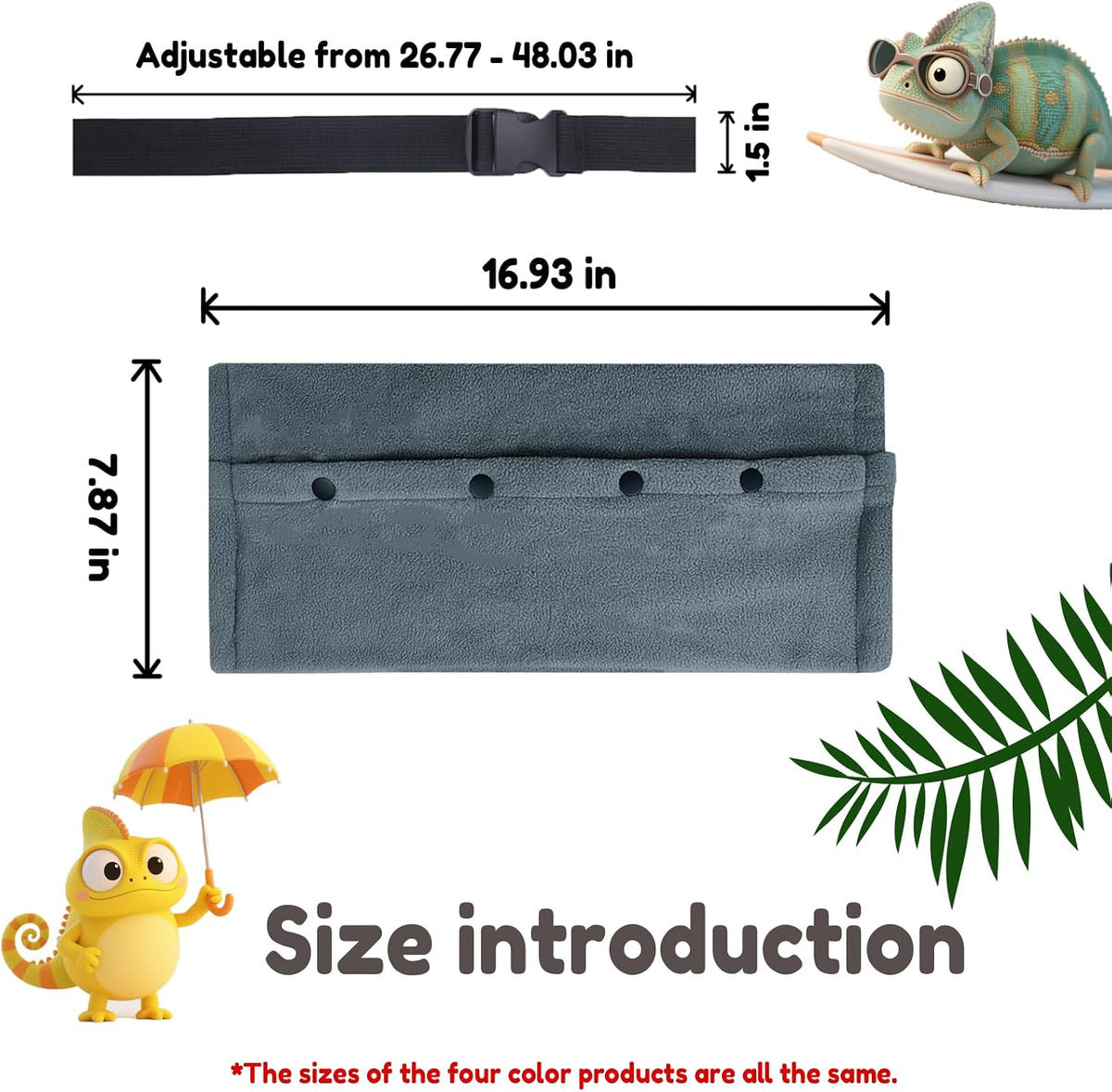 Adjustable Bearded Dragon Carriers Sling, Animal Sling Carrier Bag for Geckos, Crested Geckos, Lizards, Chameleons - Portable Reptile & Small Pet Outdoor Carrier Bag (Gray)