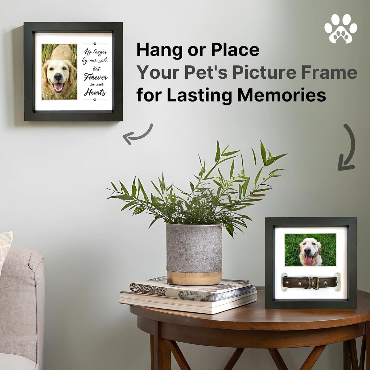 Dog Memorial Picture Frame with 5 Display Options- Dog Collar Memorial Frame Gift - Cat or Dog Pet Loss Gift for a Grieving Friend - Pet Remembrance Gift and Sympathy Photo Keepsake