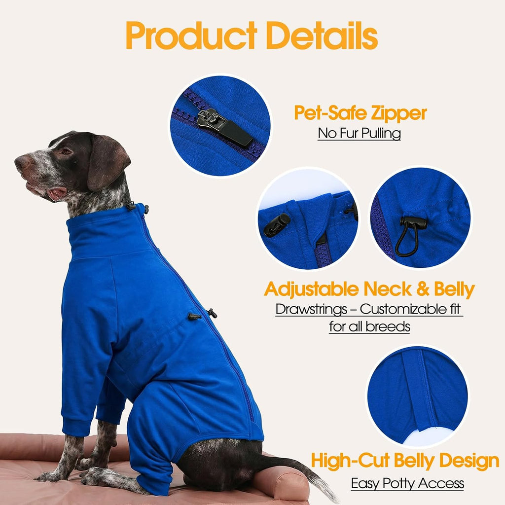 Recovery Suit for Large Dogs, Adjustable Dog Onesie, Blue, 2XL