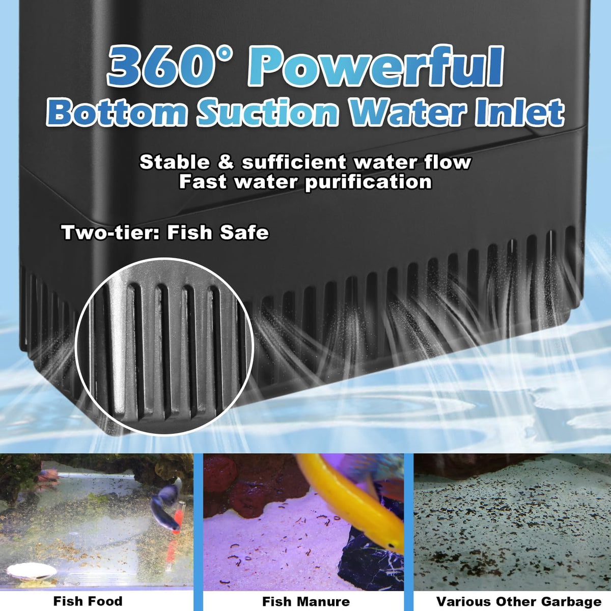 Large Powerful Turtle Tank Filter U V-ery for 40-155 Gal, Low Water Filter Turtle Water Filter for Amphibians Frog Fish Fresh Saltwater Cloudy Green Water Crystal Clear with Turtle Tank Deodorization