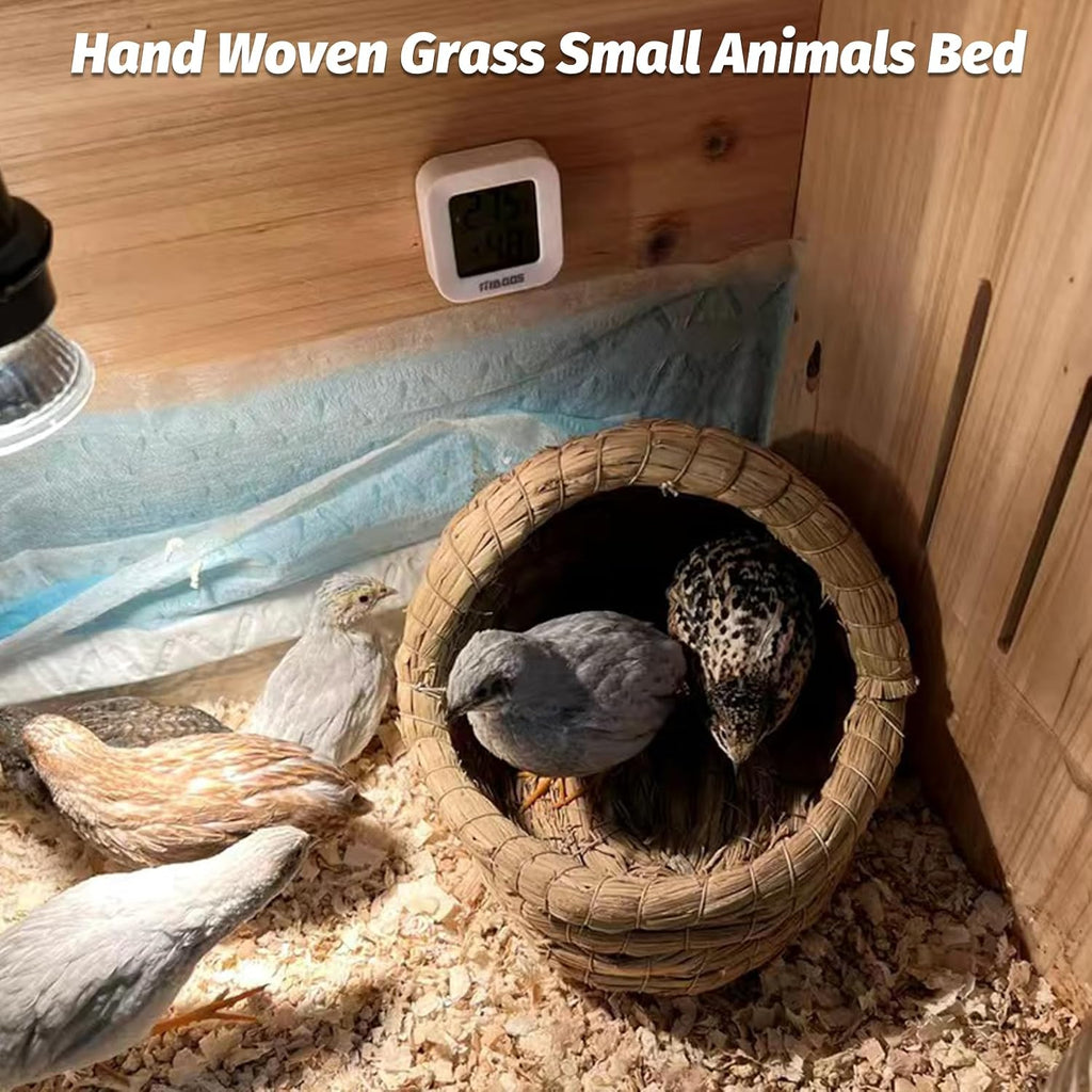 kathson Guinea Pig Grass House Guinea Pig Hideout Bunny Woven Hay Bed Hand Woven Natural Grass House for Hamster Bunny and Small Animals with Hay Chew Balls Toys(Small)