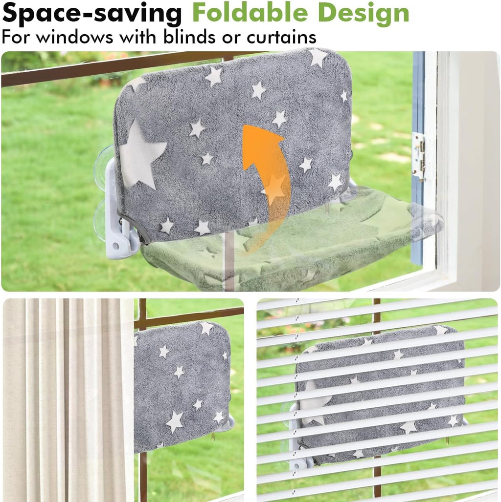 Zoratoo Glow in the Dark Cat Window Perch, Foldable Cordless Pet Hammock, M