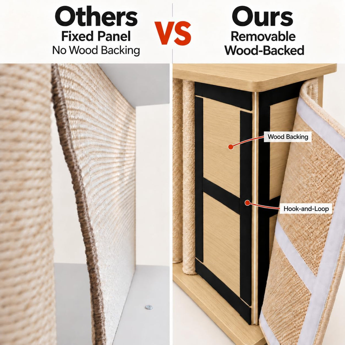 Cat Corner Side Table Scratcher, 3-in-1 Sofa Protector from Cat Claws with Scratching Post – Sturdy Wood Frame, Replaceable Sisal Pad, Fits Left/Right Sofa Arm, Odor-Free & Durable, Oak 23.5"H