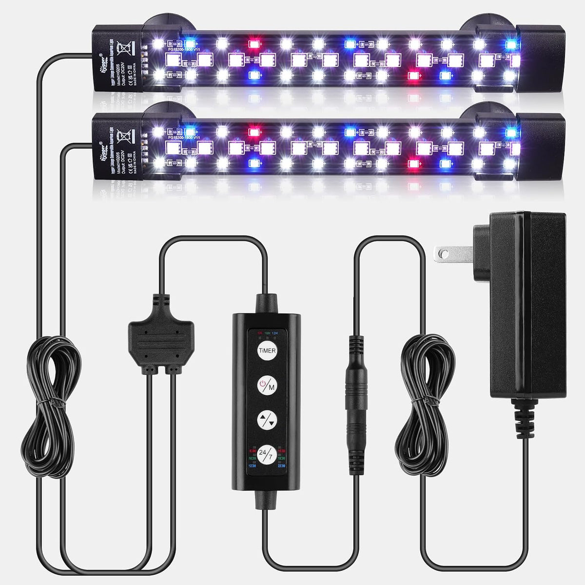 hygger Dual-Channel Controller Submersible Aquarium LED Light, 24/7 Mode Full Spectrum Hidden Fish Tank Light with 3 Rows Beads 7 Colors Auto On Off, Adjustable Timer Brightness (2)