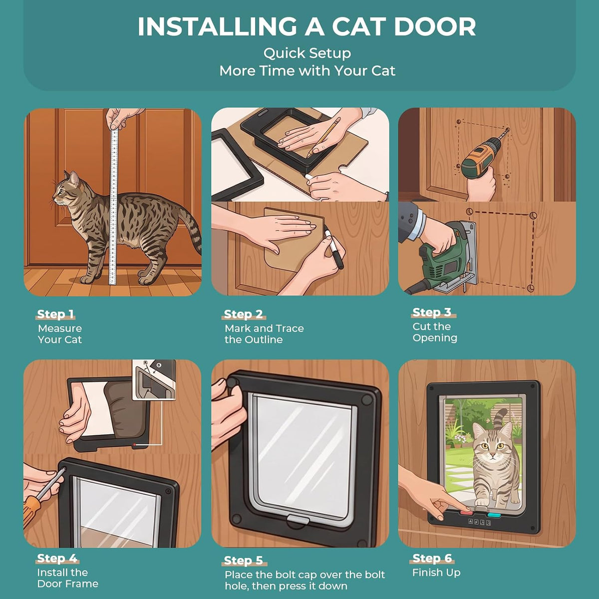 XL Cat Doors Outer Size 11" x 9.8" 4-Way Locking Indoor Pet Door for Interior Exterior Door Wall Window, Weatherproof Cat Flap for Kittens & Dogs Easily Install