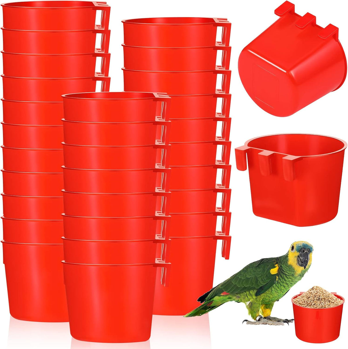 Suclain 30 Pcs Seed Cups for Bird Cages, Hanging Plastic Cage Feeders