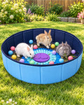 Bunny Ball Pit with Rabbit Foraging Mat Set, 23.6-Inch Round Small Animal Playpen with 18.9-Inch Snuffle Feeding Mat for Rabbits, Guinea Pigs and Chinchillas