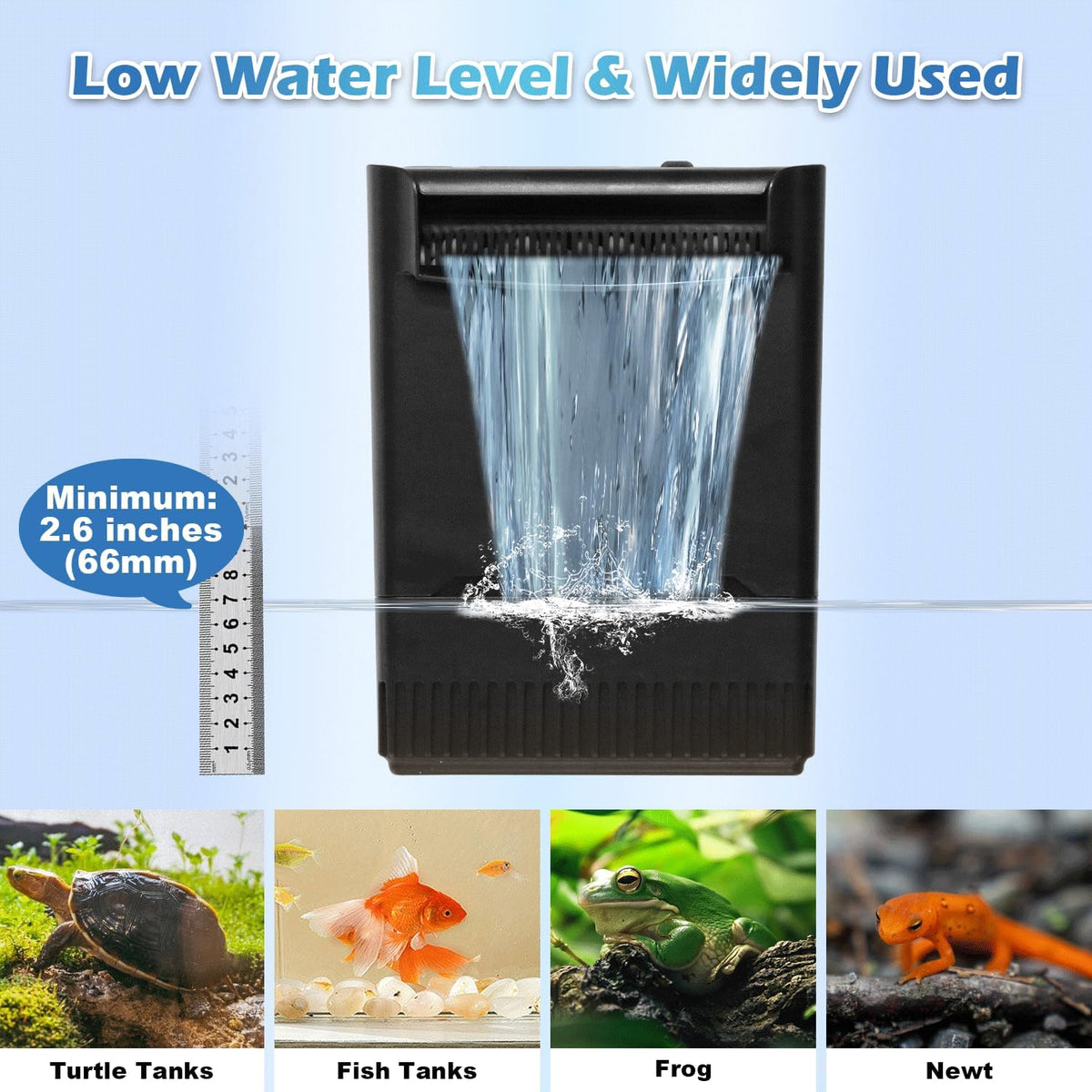 Large Powerful Turtle Tank Filter U V-ery for 40-155 Gal, Low Water Filter Turtle Water Filter for Amphibians Frog Fish Fresh Saltwater Cloudy Green Water Crystal Clear with Turtle Tank Deodorization